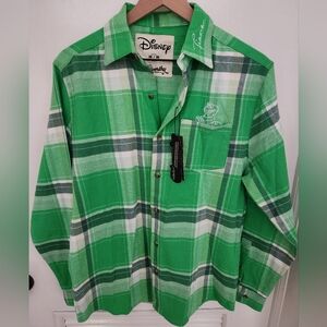 Disney Women's Green Plaid Button Down Shirt